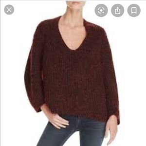 T by Alexander Wang Marl V Neck Sweater (maroon)